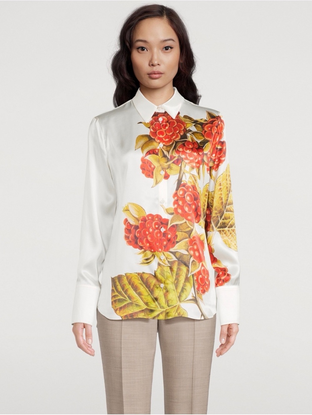Salvatore Ferragamo Cream Shirt with Red Floral Print US 10 women